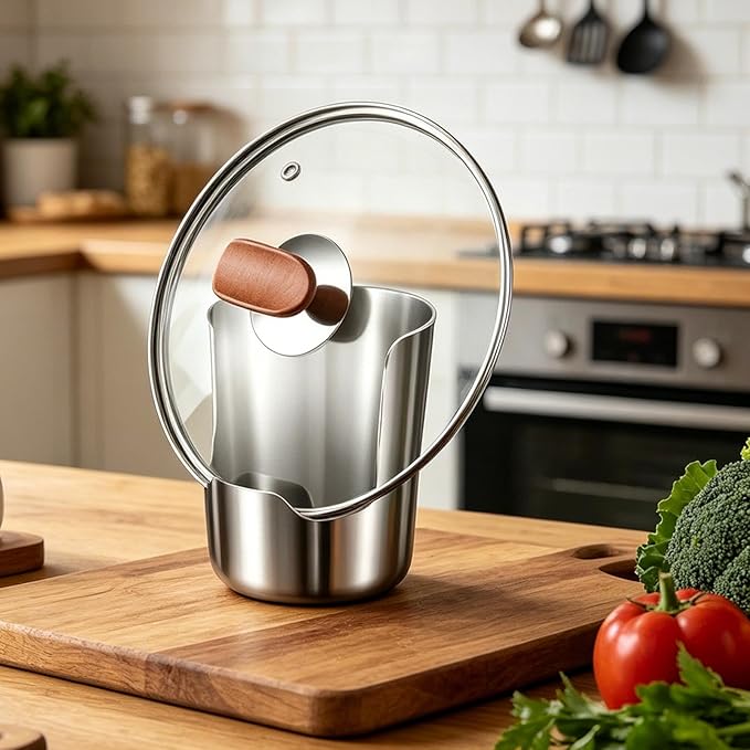 Shopsylan Spoon Rest With Pot Lid Holder - 2 In 1 Stainless Steel Vertical Rack | Hold Multiple Utensils | Spoon Rest | For Counter Cabinet Kitchen Oven Home