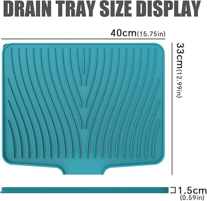 Shopsylan Silicone Dish Drying Mat with Built-in Drain Spout Heat Resistant Drying Non-Slip Drain Mat Kitchen Tools 15.8*13-Green