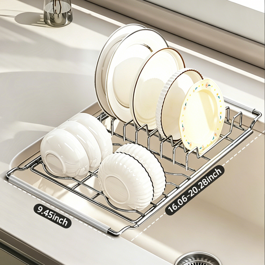 Shopsylan Stainless Steel Multifunctional Telescopic Drain Rack Dishware and Fruit and Vegetable Storage Rack Kitchen Rack