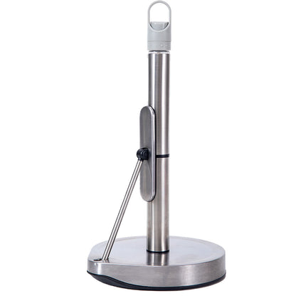 Shopsylan Stainless Steel Paper Towel Holder with Spray Pump – One-Handed Tear, Smart Traction System with Heavy Duty Suction Cups (Silver, Tension Arm with Spray Pump)