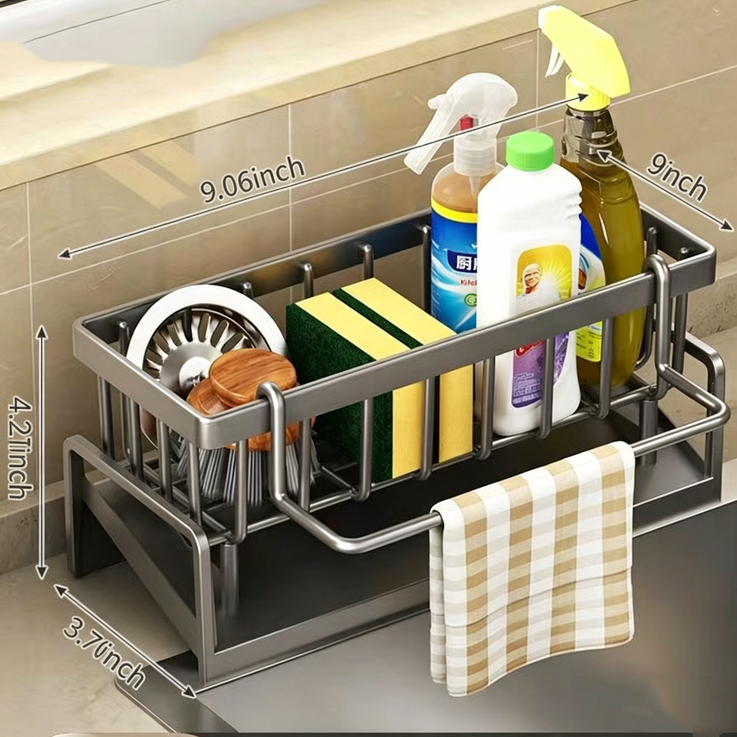 Shopsyln Stainless Steel Kitchen Storage Multi-Functional Under-Sink Draining Countertop Organizer Sponge Holder