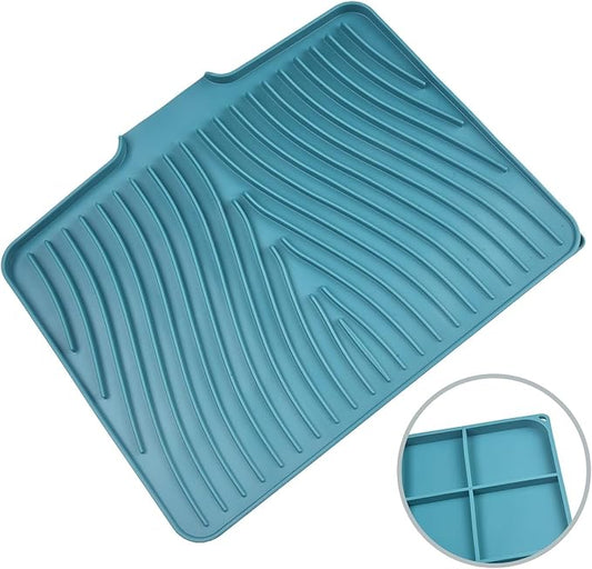 Shopsylan Silicone Dish Drying Mat with Built-in Drain Spout Heat Resistant Drying Non-Slip Drain Mat Kitchen Tools 15.8*13-Green