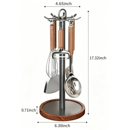 Shopsylan Wooden Kitchen Rotating Hook Rack Punch-Free Kitchen Utensil Storage Rack Multi-Functional Wall-Mounted Shovel Spoon Rack