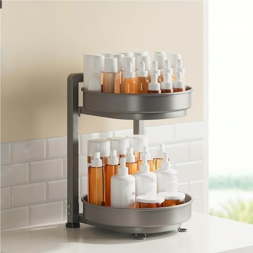 Shopsylan Rotating Spice Rack, Seasoning Storage Rack, Turntable Storage Stand, Multi-layer Display Rack, Countertop Organizer for Kitchen, Bathroom, Living Room(White,10 * 10 * 17.7in)