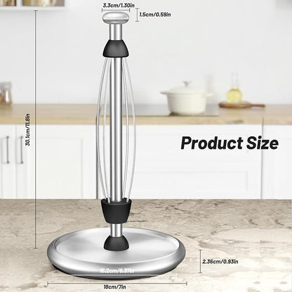 Shopsylan Simply Tear Paper Towel Holder Countertop with EVA Non-Slip Pad, Damping Function Paper Towel Stand with Weighted Base for Bathroom and Kitchen (Silver)