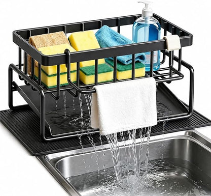 Shopsylan Multifunctional Rack for Kitchen Sink Side Bathroom, Sponge and Cleaning Cloth Drying, Durable Carbon Steel
