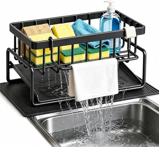 Shopsylan Multifunctional Rack for Kitchen Sink Side Bathroom, Sponge and Cleaning Cloth Drying, Durable Carbon Steel